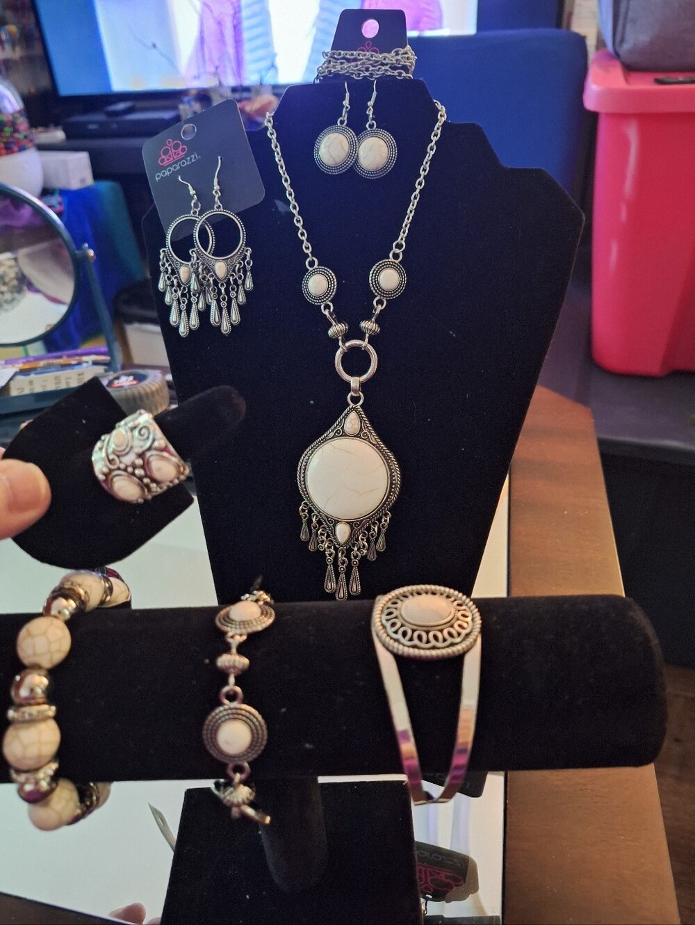paparazzi Silver-Tone White Stone Necklace & Bracelet Set